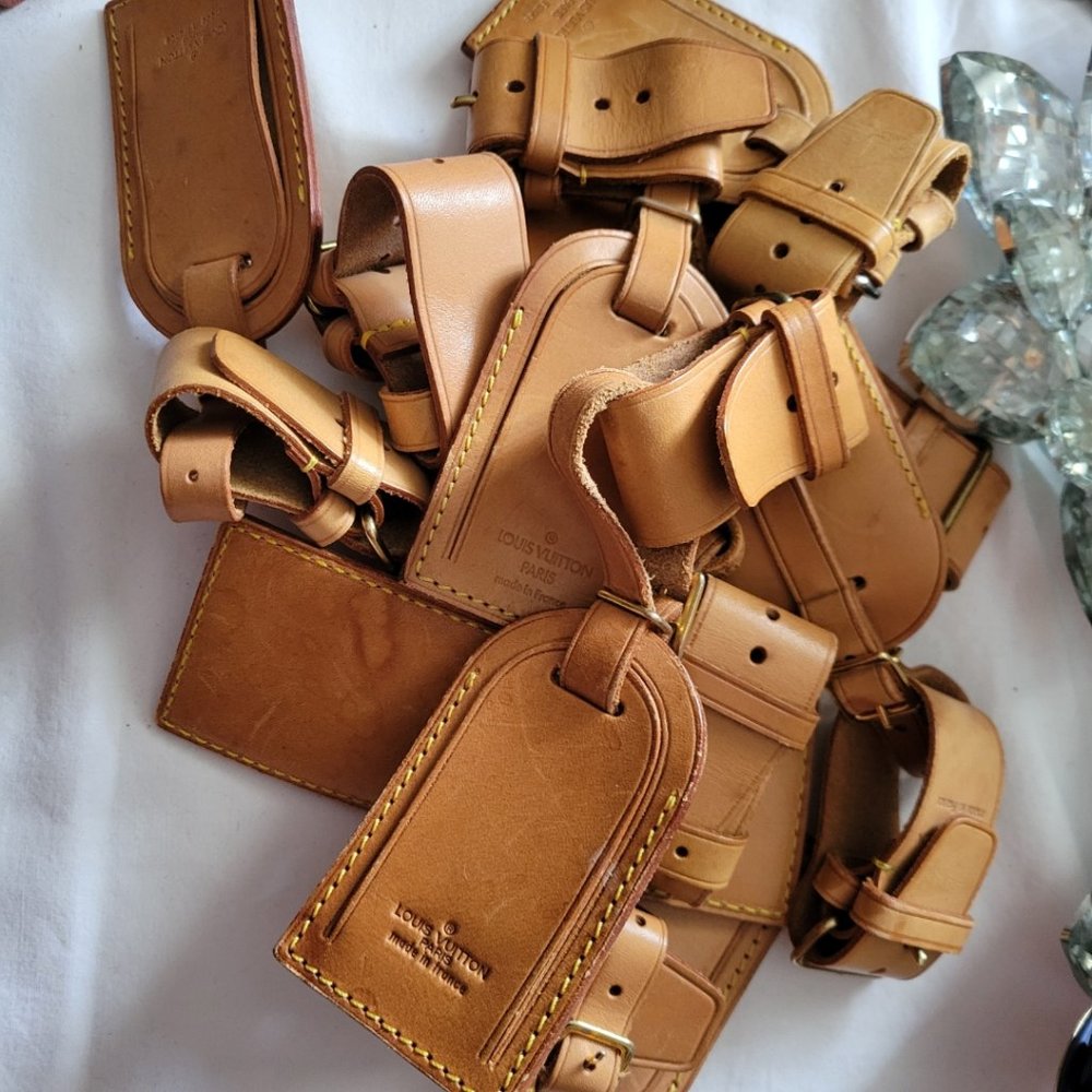 Authentic Louis Vuitton  Luggage Tag Poignet Leather Set